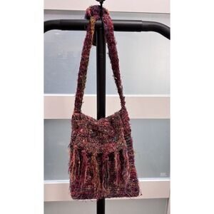 Hand-Woven Lux Long Textural 100% SILK Art-to-Wear Purse Shoulder Bag Fiber Art